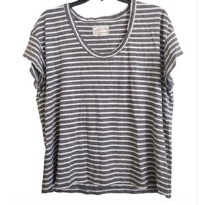 Current/Elliott Striped Slouchy Scoop Tee In Charcoal Size 2 Medium